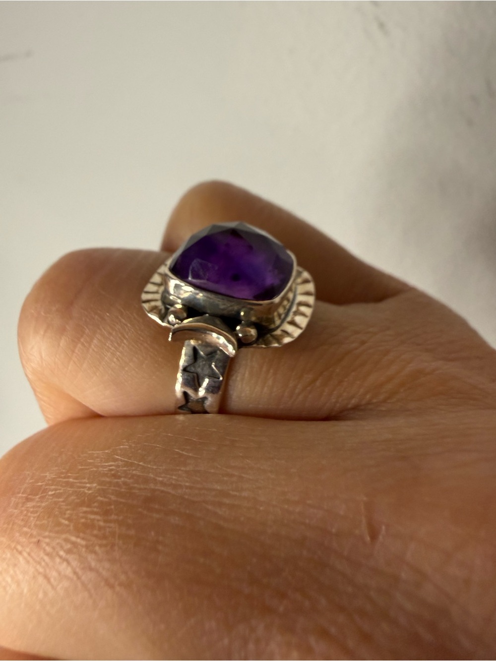 Sterling Silver Amethyst Statement Ring size 6 - Picture 2 of 6